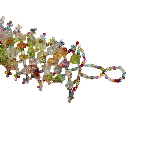 Colorful Glass Chip & Seed Beaded Lattice Stretch Wide Bracelet - Picture 14 of 14